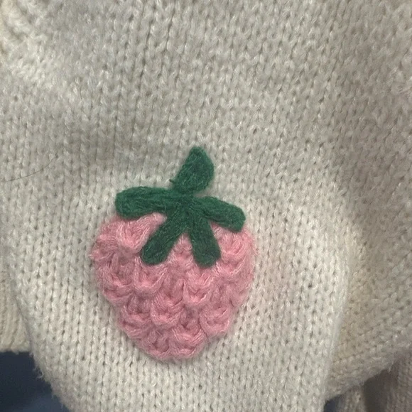 Dreamers Women's Cream Cardigan with Pink Strawberry Accents - Picture 4 of 5